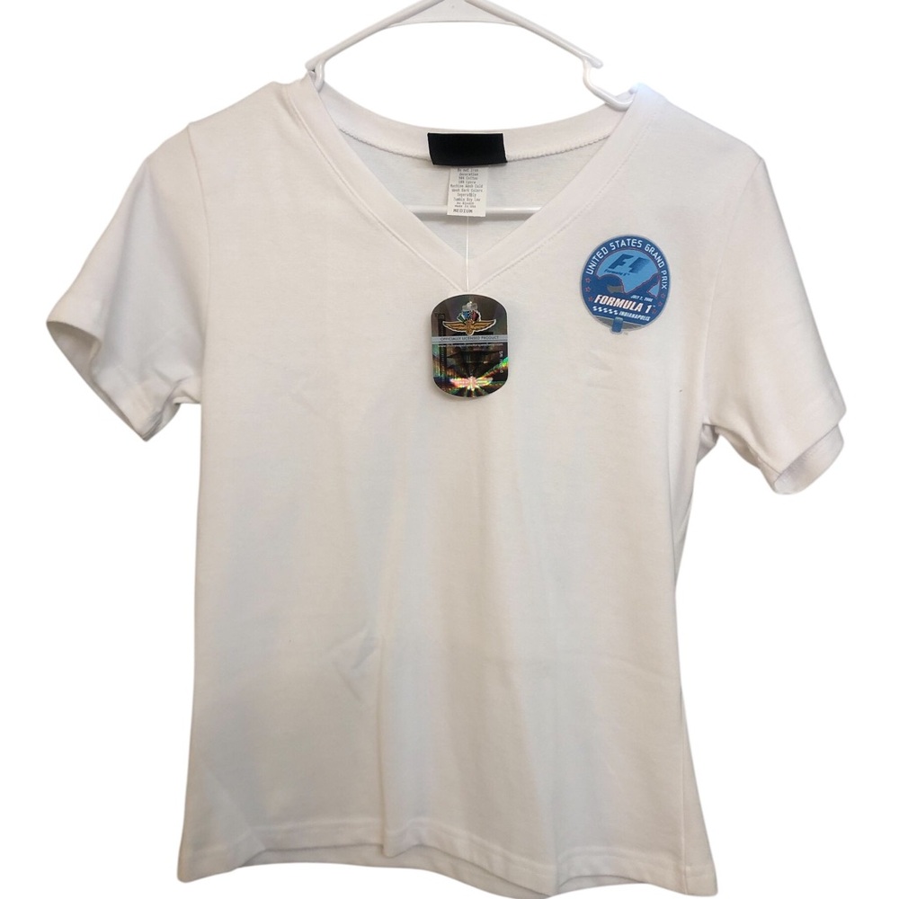 NWT F1 White V-Neck Short Sleeve Tee with Chest Patch women’s medium